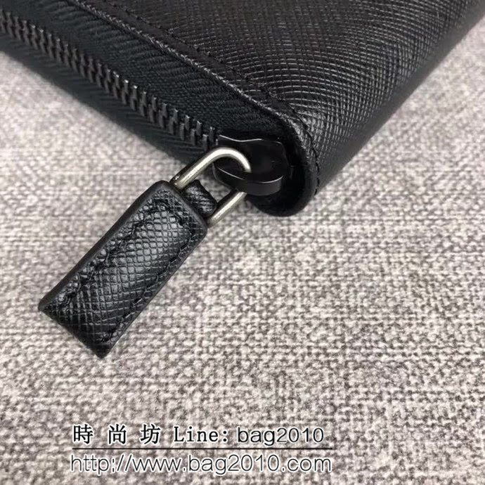 PRADA普拉達 專櫃最新款式 頂級原單十字紋牛皮 男士單拉鏈錢包 2ML317 DD1324